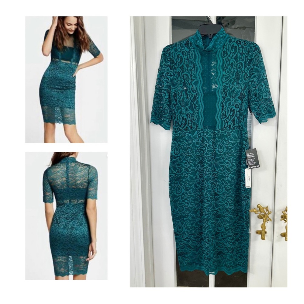 EXPRESS Lace Mock Neck Sheath Dress (Size 12)